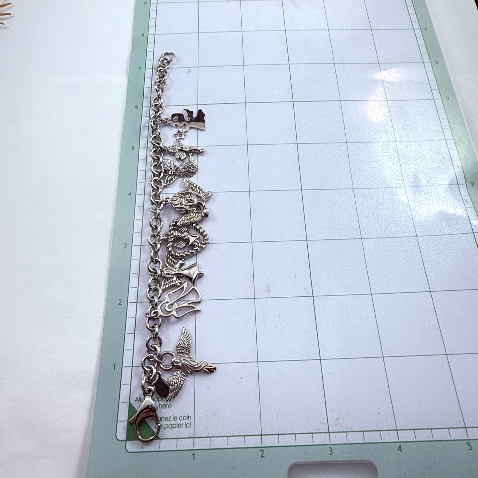 Vintage MILOR Guardian Angle Charm Chain Bracelet Stainless Steel 7.25″