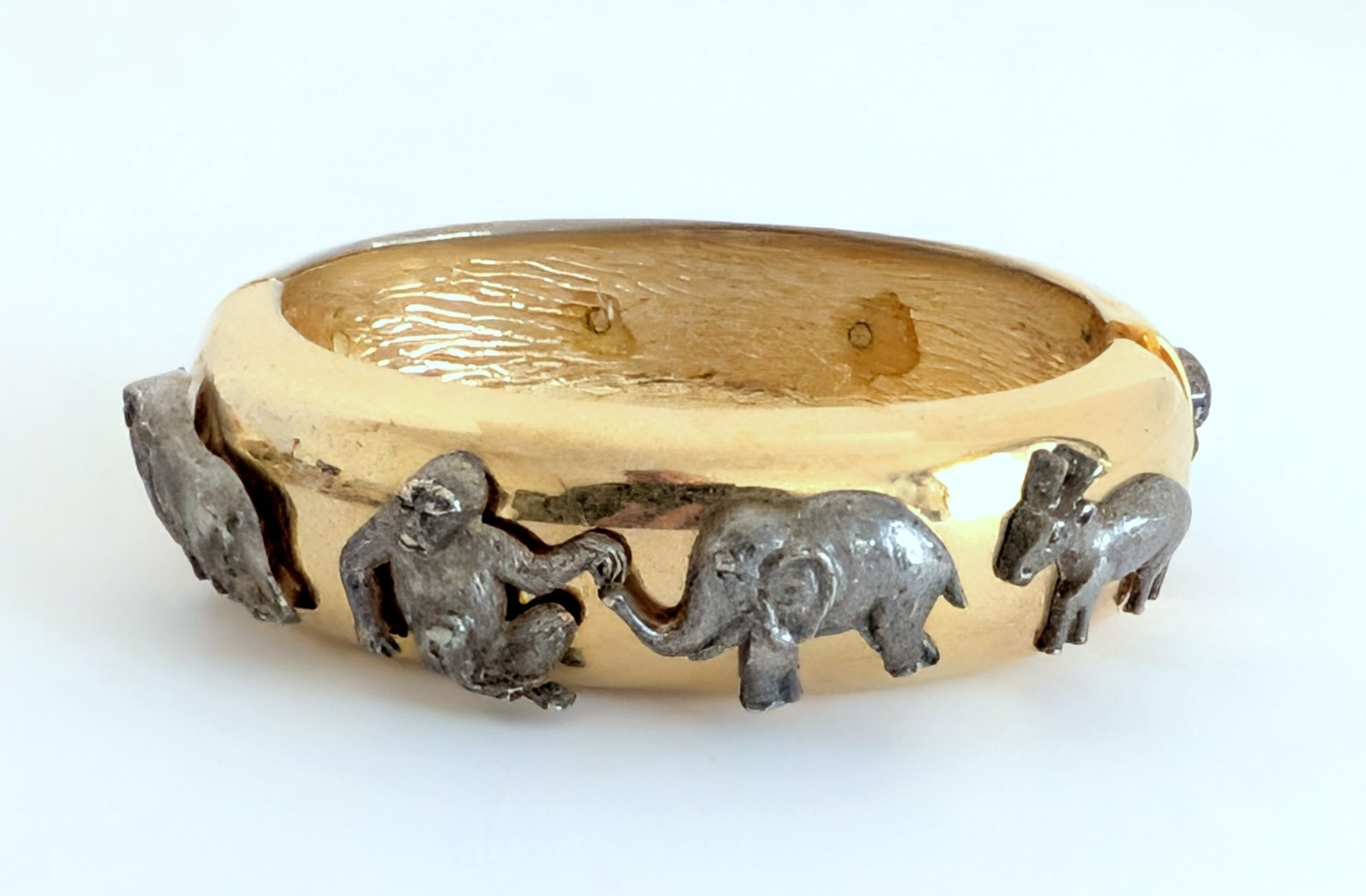 Vintage Gold & Silver Tone Animal Safari Statement Bracelet Monkey Elephant Rare