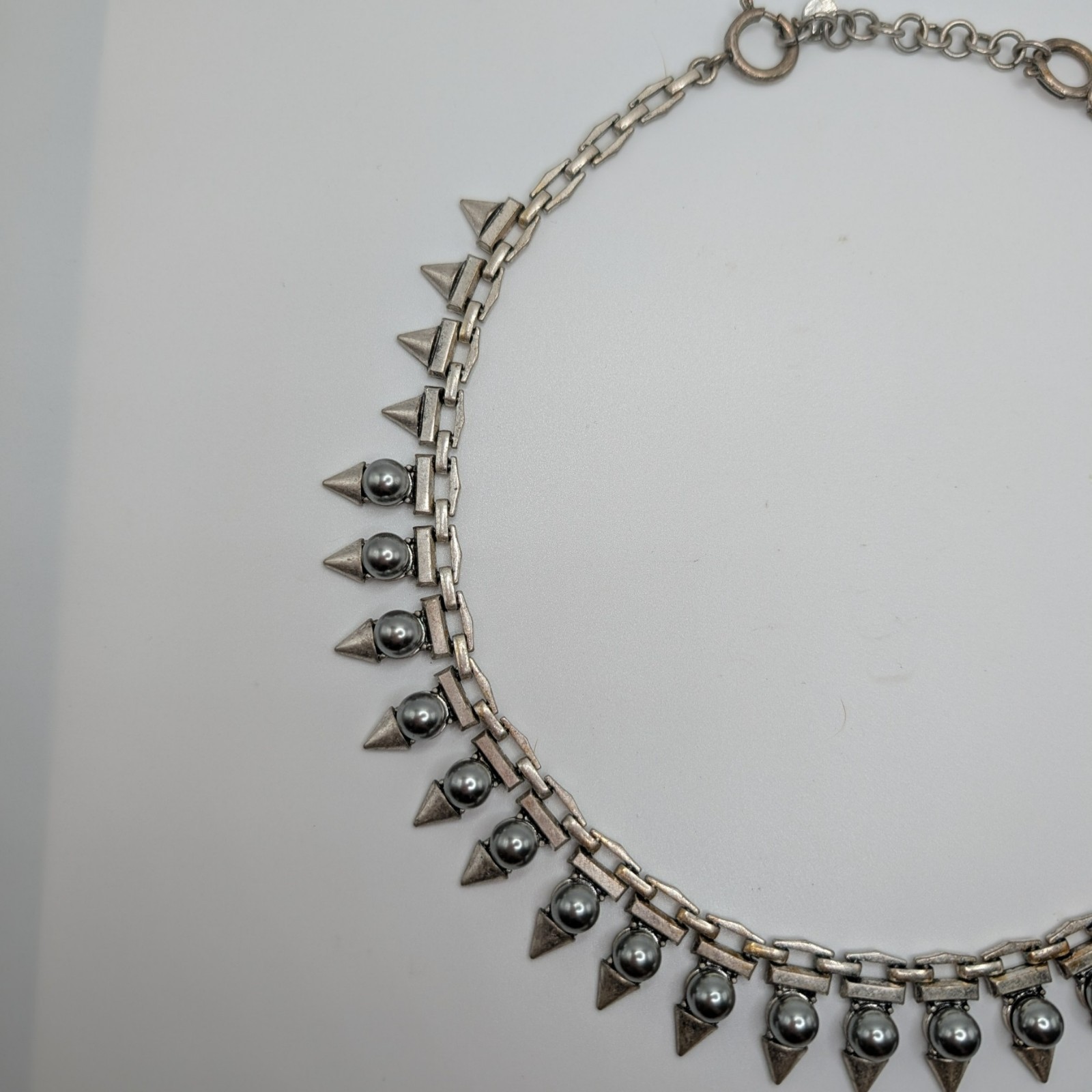 Stella & Dot Lynx 18″ Necklace & Earrings Silver-tone Spike Statement SET