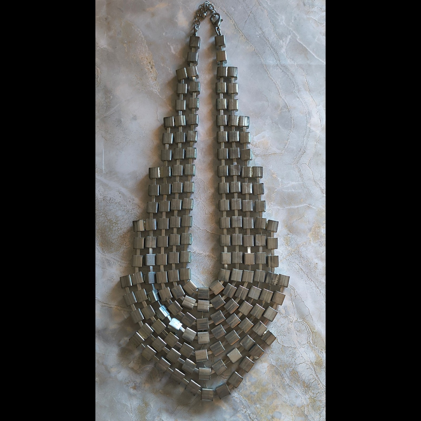 Vintage Baby Blue Chunky Multi Strand Layered Reversible Silver Tone Necklace