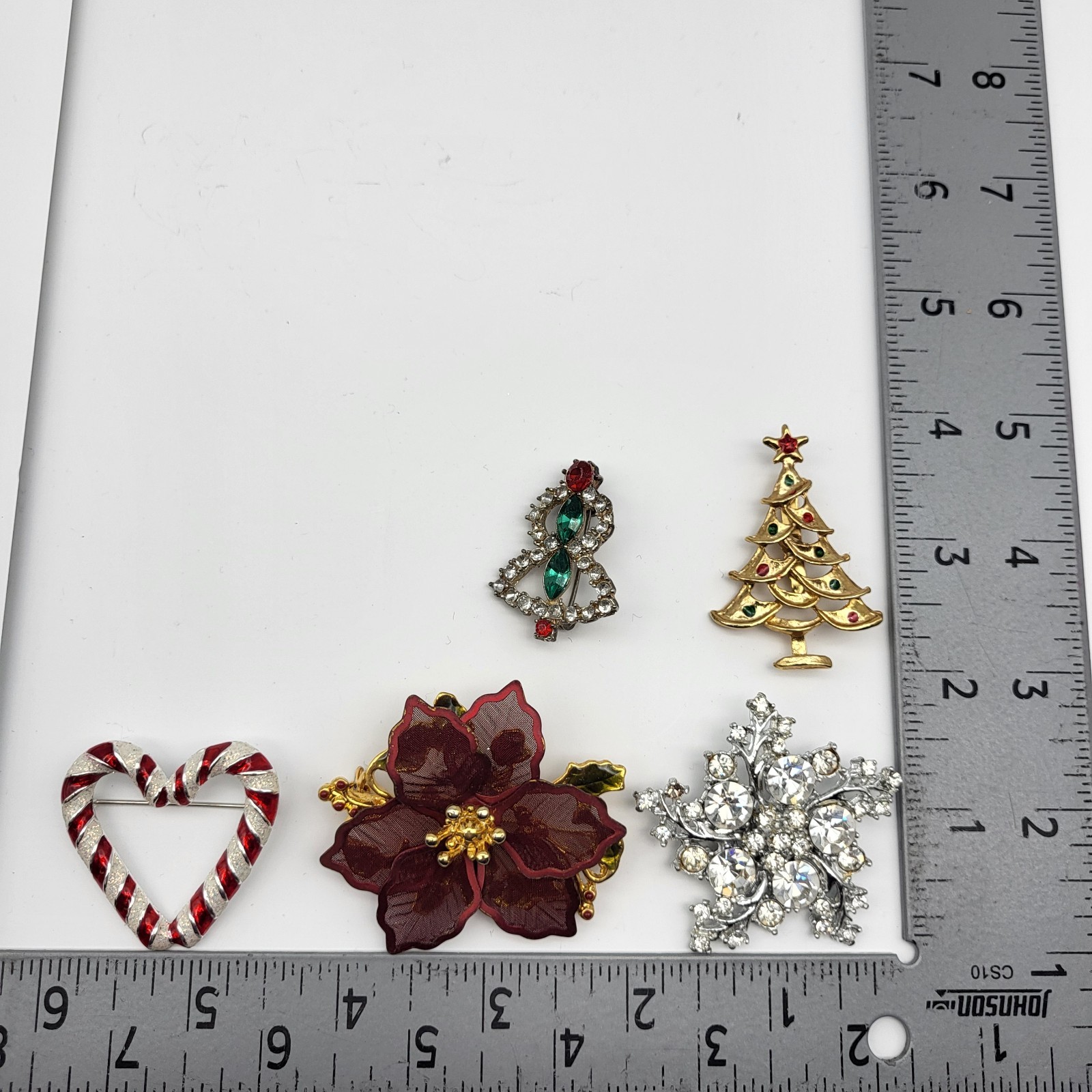 Vintage Brooch pin lot Christmas Holiday collection Tree Snowflake bell & more
