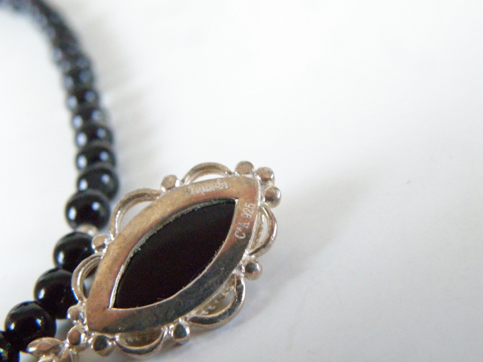 Vintage Sterling Silver 925 Black Onyx Station Bead Necklace