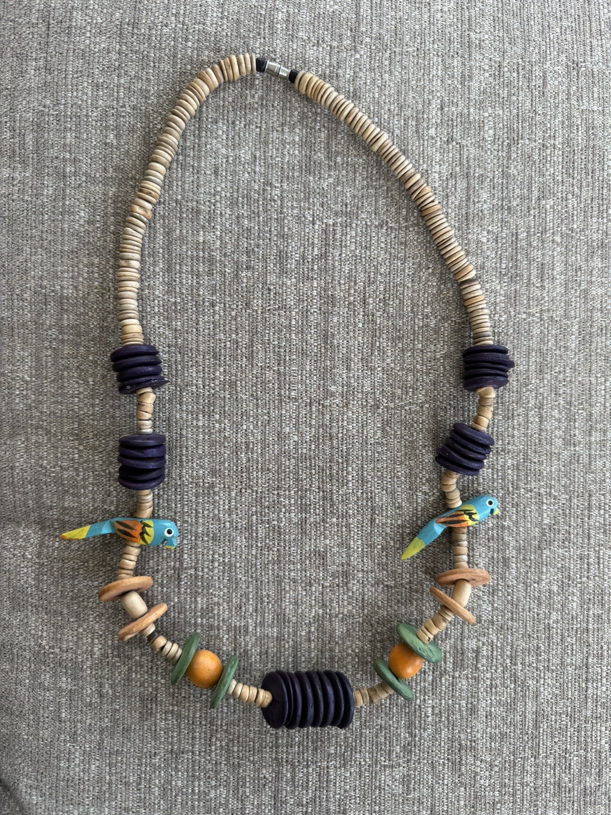 Lot of 3 Vintage African ethnic hand carved wood colorful bead necklaces