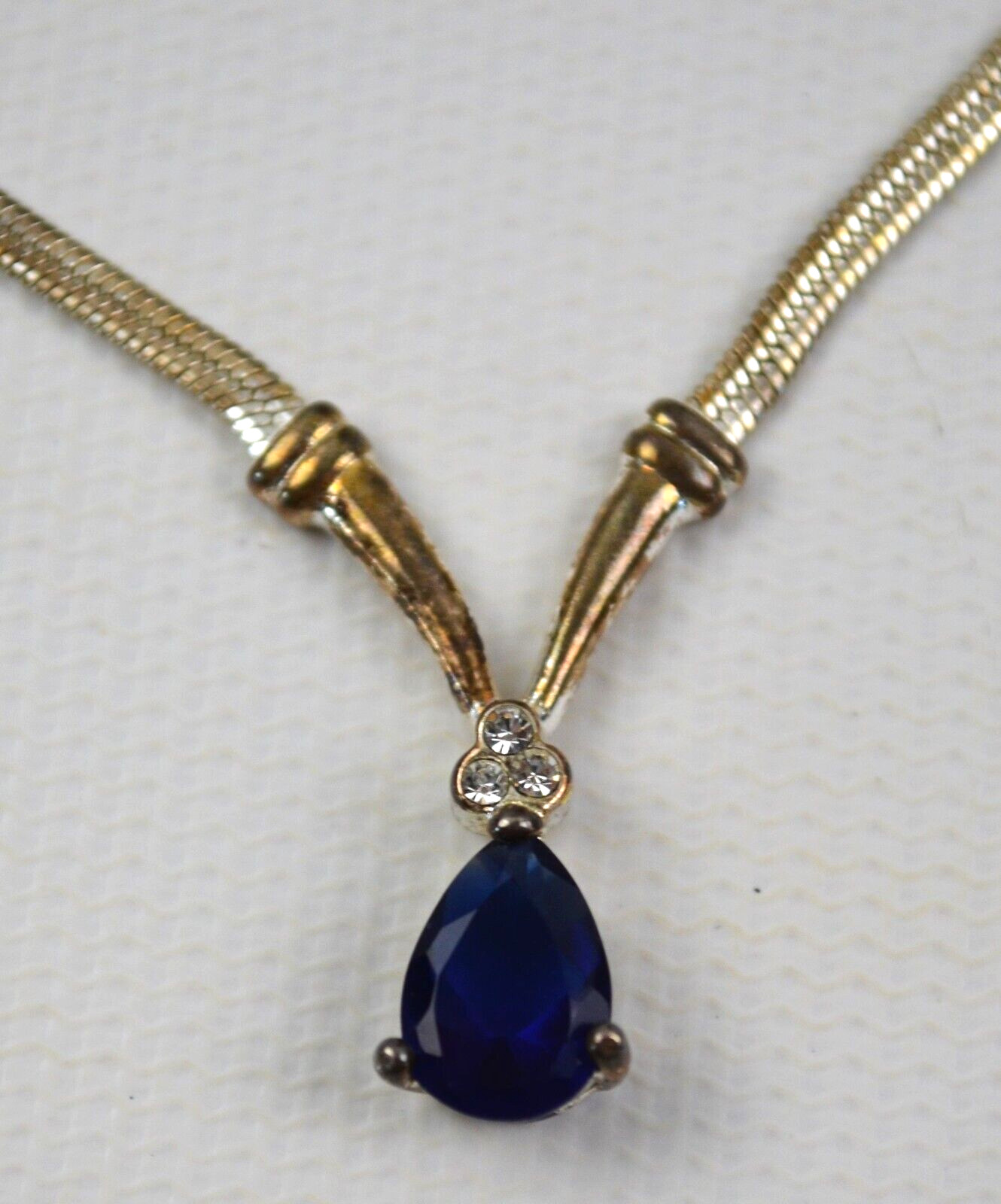 Vintage Necklace With Blue Teardrop Pendant 19″