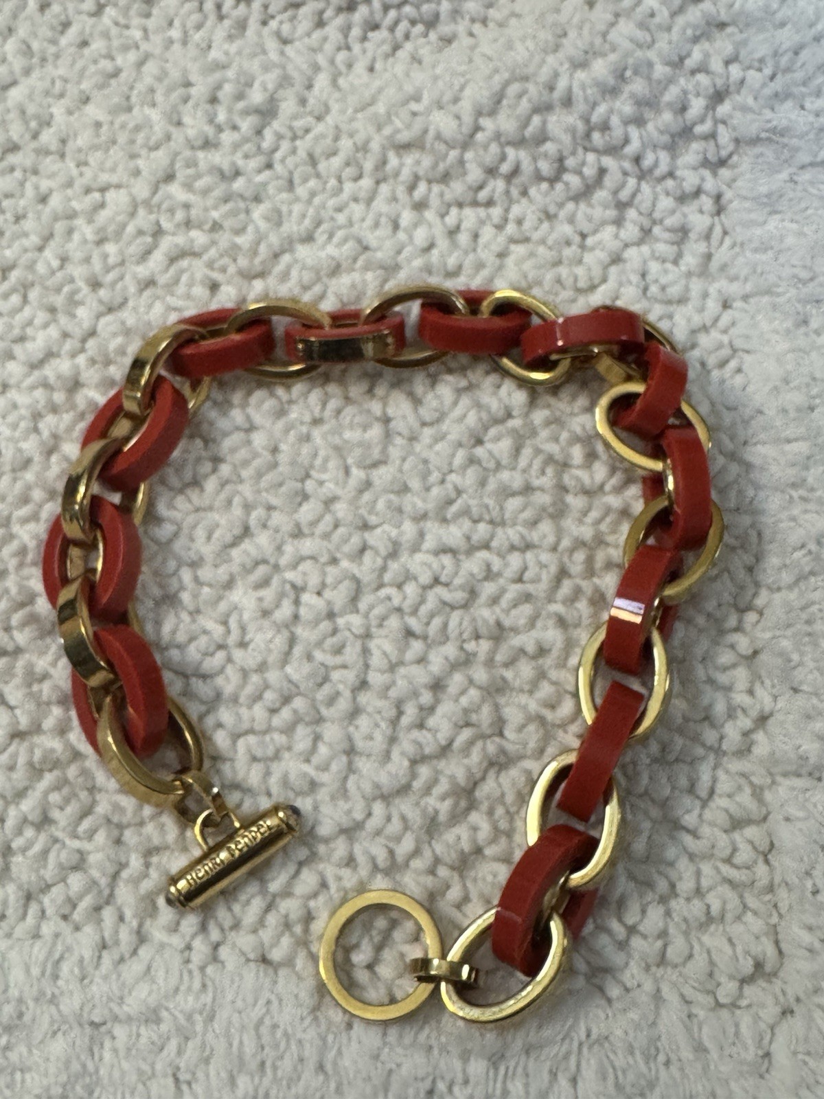 Vintage 1980″s Henri Bendel Chain Link Choker Necklace red lucite and gold plate