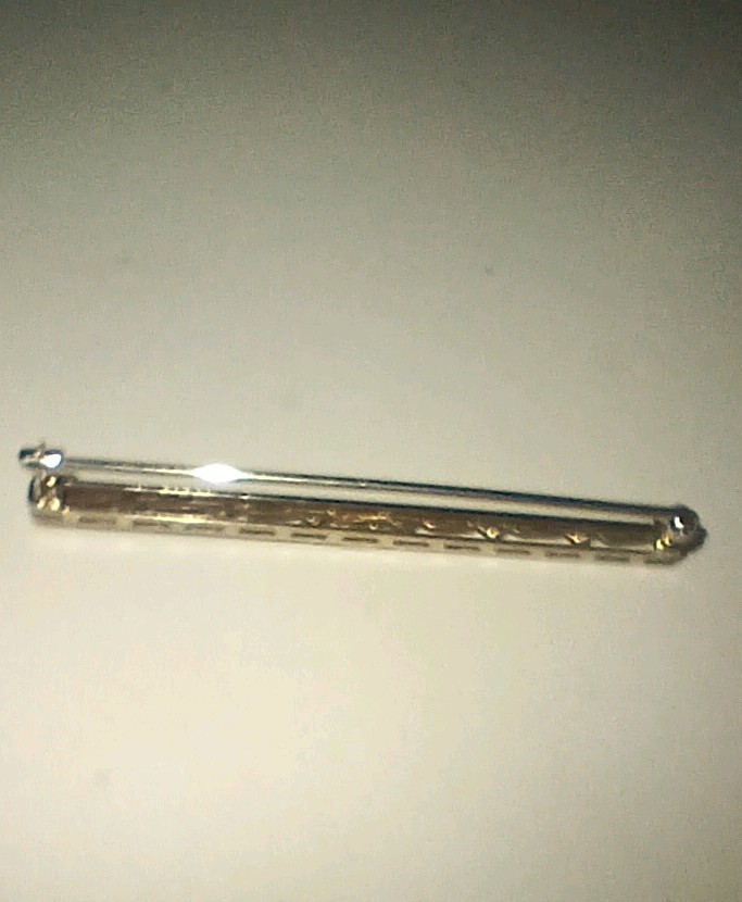 Antique 14kt White Gold and Small Sapphire Bar Pin with Safety Clasp
