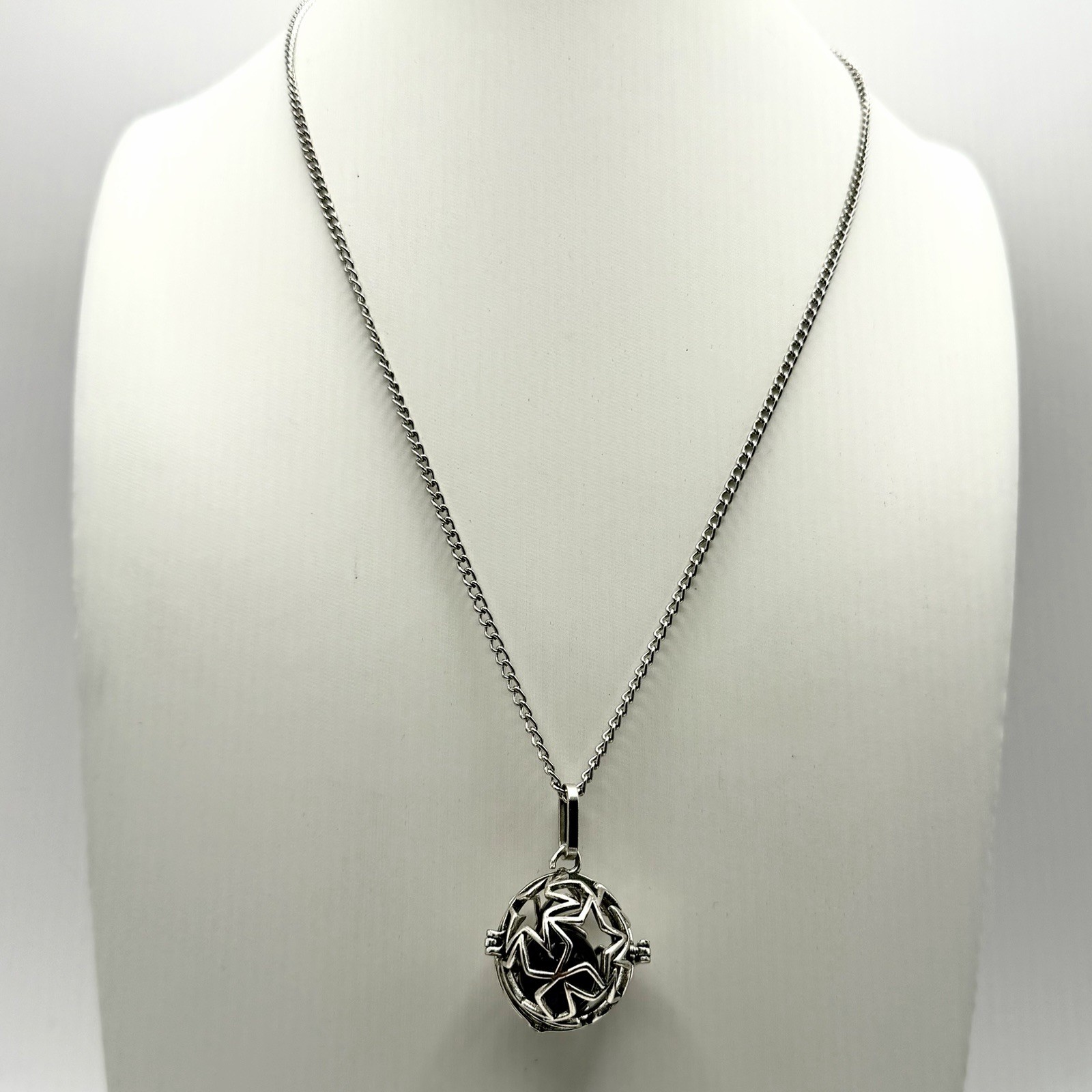 Vintage Silver Tone Cage Pendant Necklace 20 Inch Chain Y2K