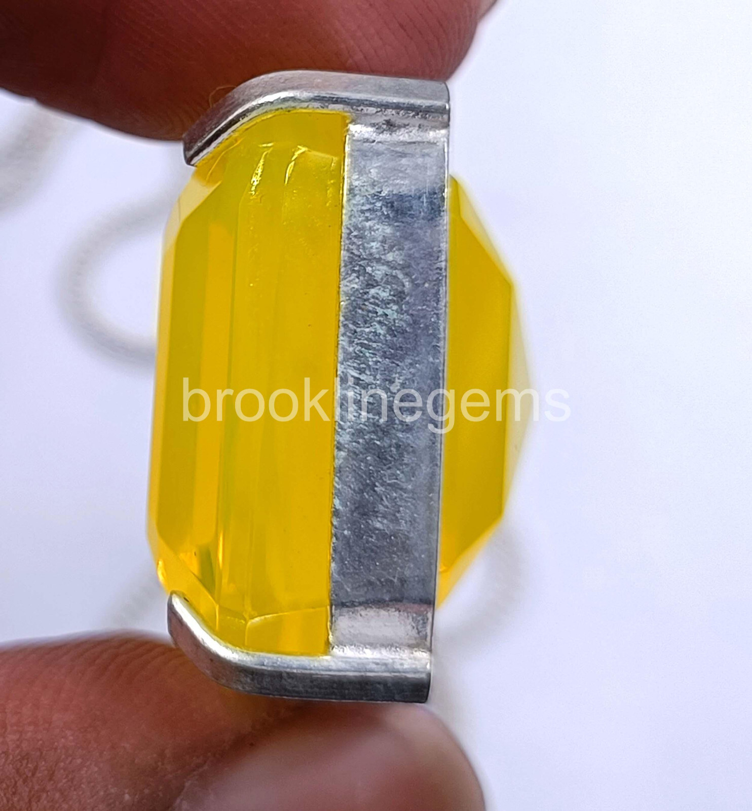 80.00 Ct Emerald Cut Natural Yellow Opal 925 Solid Silver Pendant Gems 5JRA