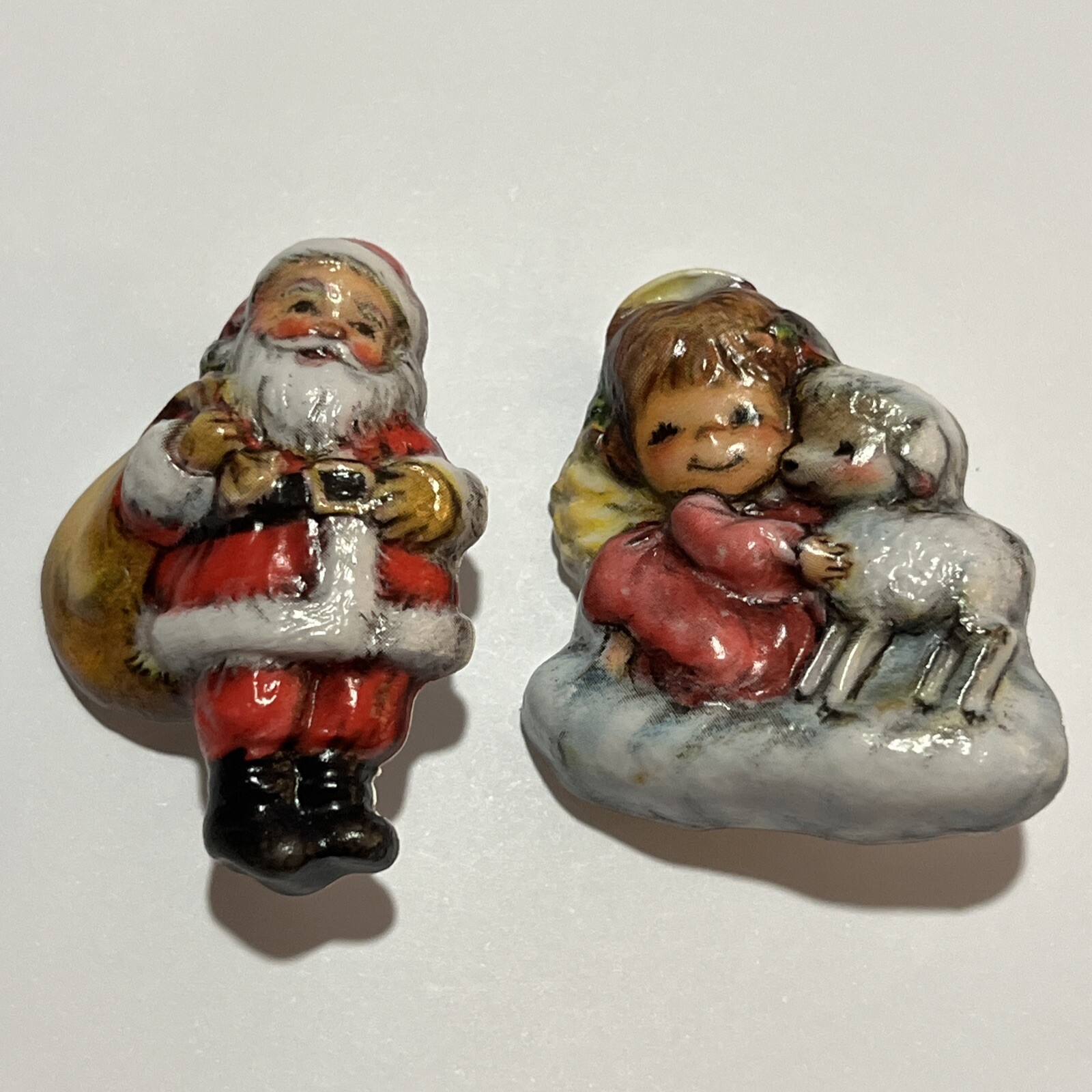 Hallmark Vintage 1976 Christmas Angel & Santa Charmer Brooch / Pins 2 Lot