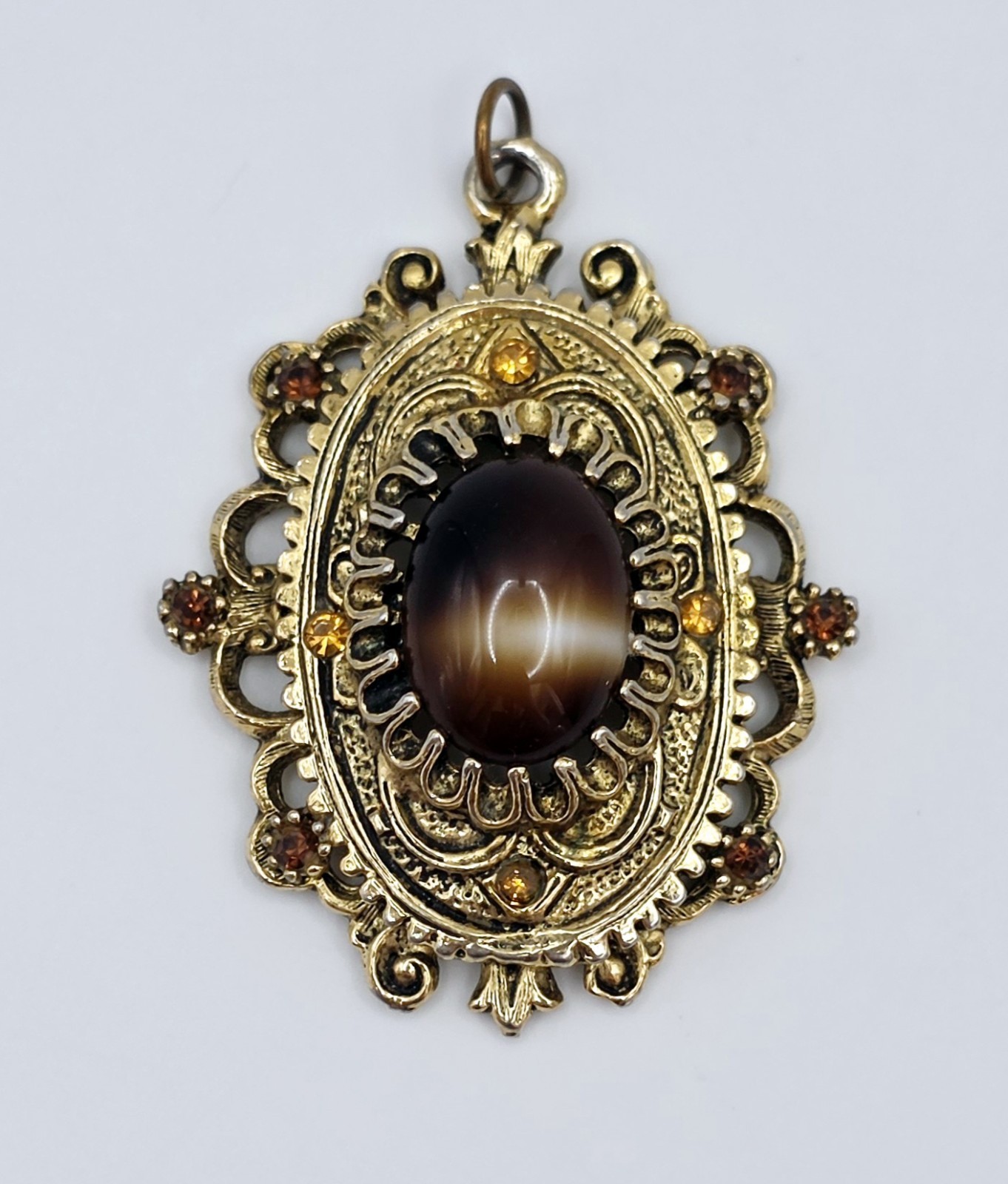 Vtg Mid Century Costume Jewelry Pendant Lot 3 Celebrity NY Tiger Eye Jade