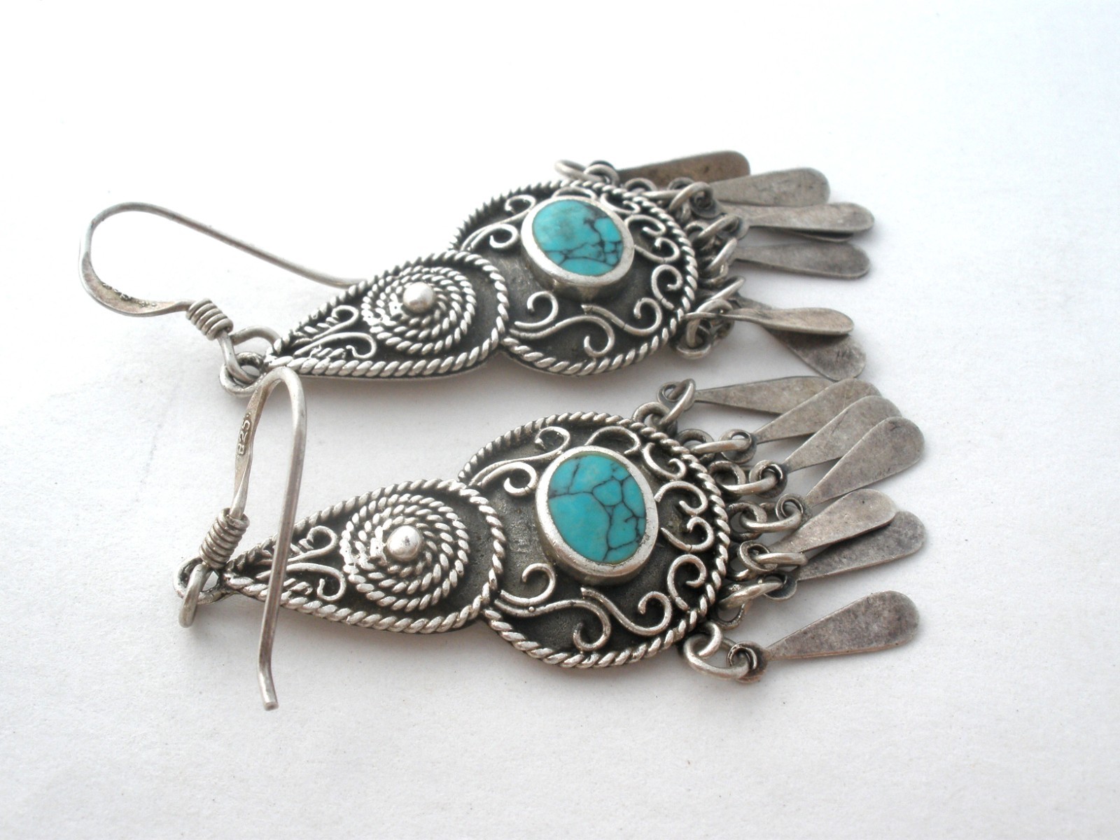 Turquoise Sterling Silver Earrings Pierced Dangle Vintage Southwestern Signed CW