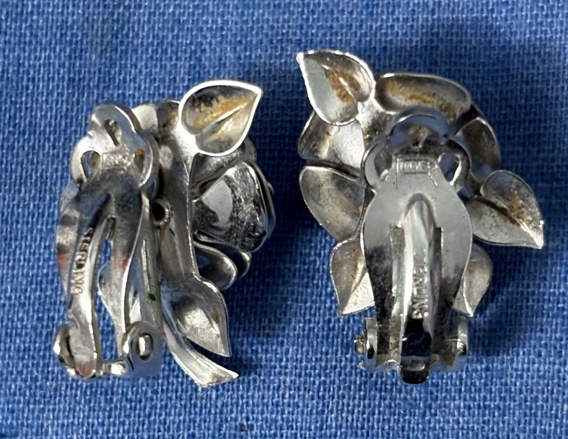 Vintage Sterling Silver AC Necklace Earring Brooch Set Flowers Dimi Parur Sign