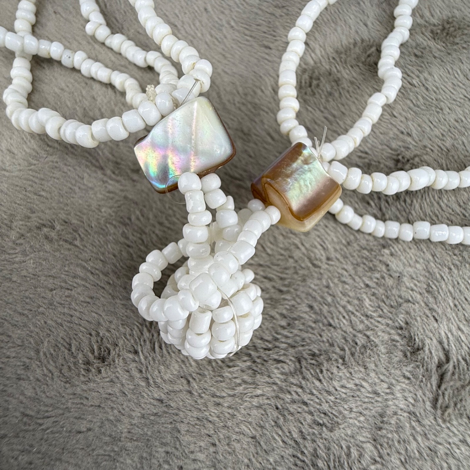 Vintage Beaded Bib Necklace Abalone Fringe 19”