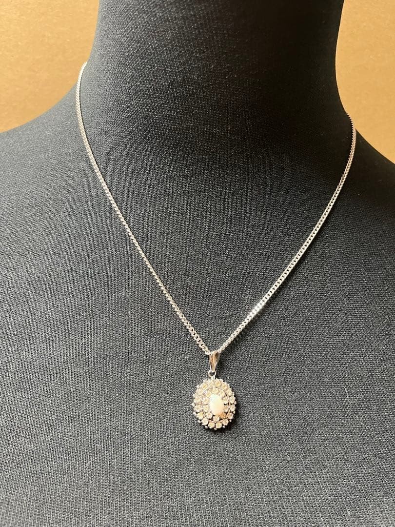 Vintage Opal Necklace Silver 925 Rhinestone Pendant 45cm Elegant Jewelry