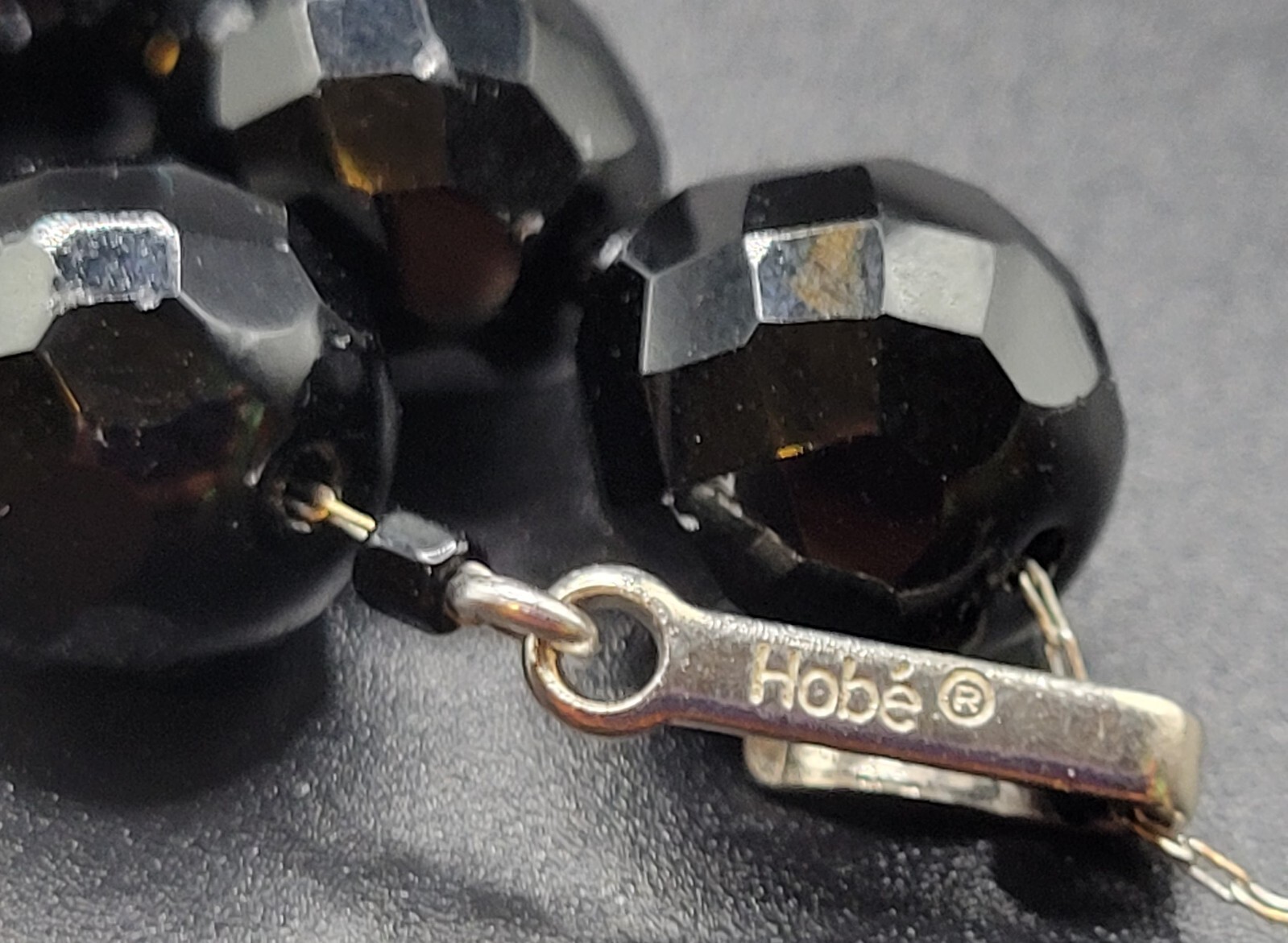 Vintage HOBE Beaded Necklace JET BLACK FACETED 10mm Beads 15-17″ CHOKER Classic