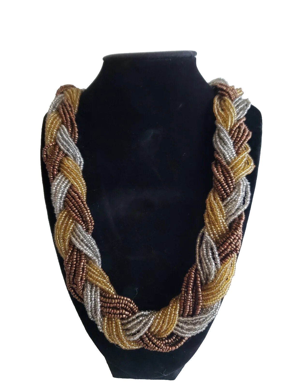 Vintage Braided Multi Strand Metallic Bead Rope Necklace 22 Inches