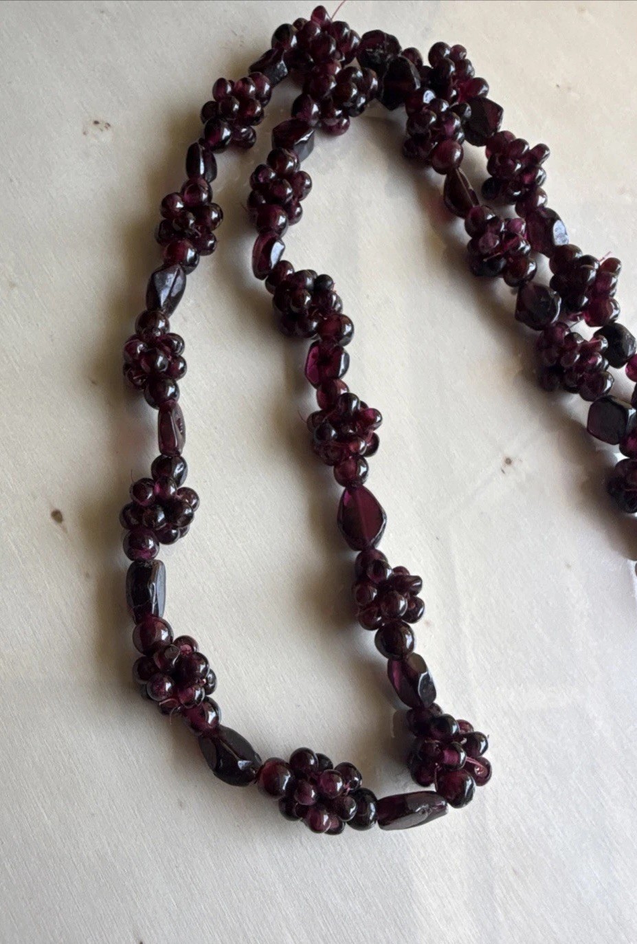 Art Deco Red Garnet Pyrope Necklace Cluster Beaded Berry Accents 26.5 Inches