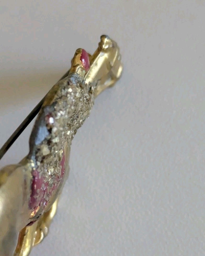 Antique Glass Glitter on Brass Race Horse & Jockey Brooch Pin C Clasp AS IS D92