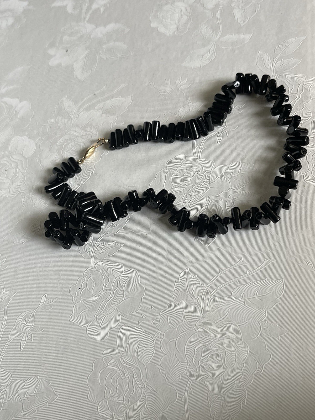 Vintage Black Coral Bead Necklace With 14k Yellow Gold Clasp