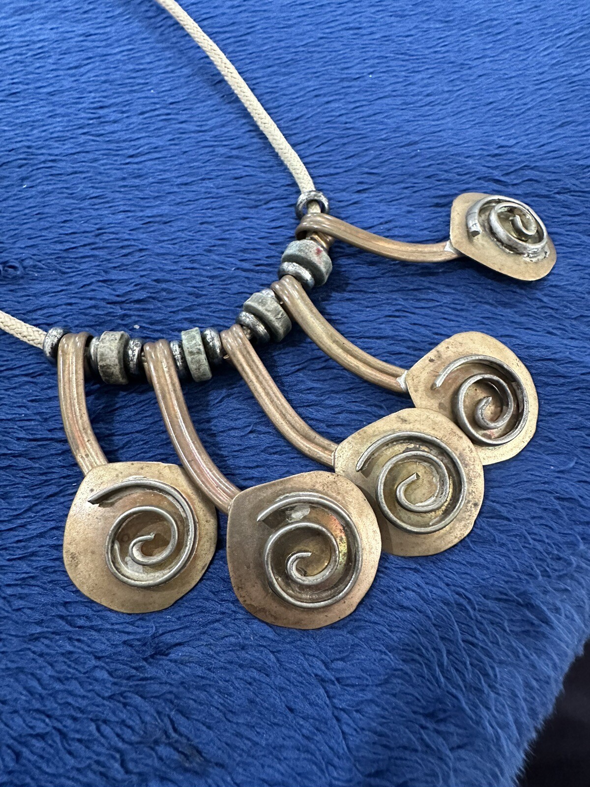 Vintage Mid Century Modernist Mixed Metals Statement Necklace, 17in