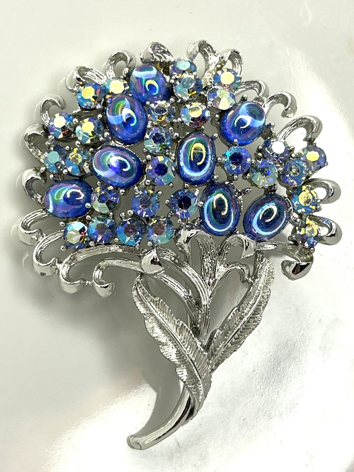 Coro Vtg Moonglow & Peacock AB Rhinestone BROOCH PIN & CLIP ON EARRINGS SET