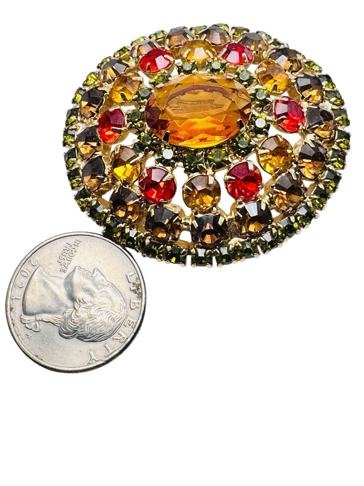 Vintage Rhinestone Brooch Fall Autumn Colors Nice