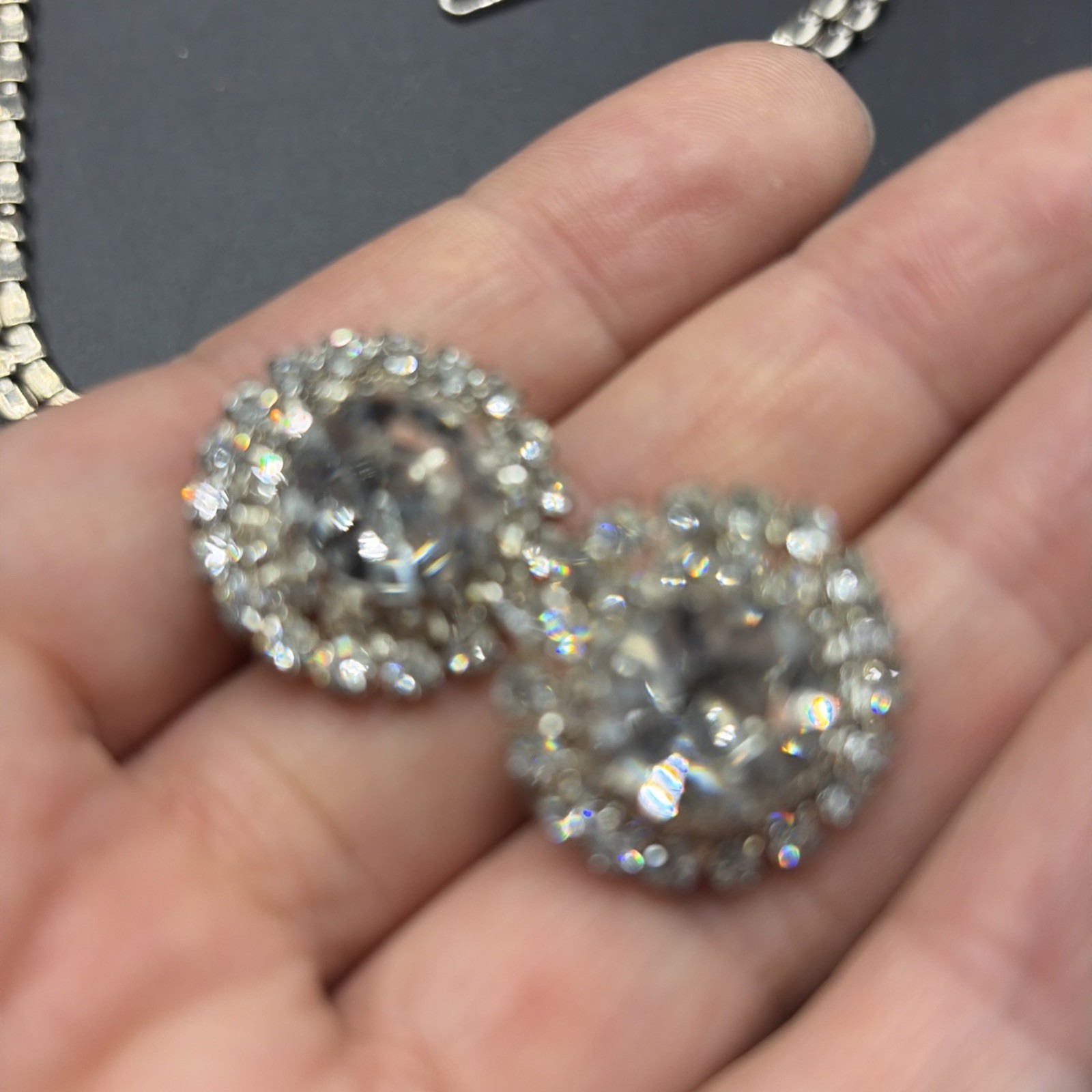 Vtg Estate AB Rhinestone Necklace & Earrings Jewelry Set Designer Quality Prong
