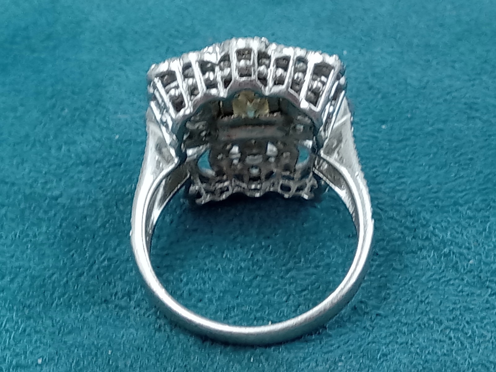 Fancy Sterling Silver Ring w. Intricate Setting Citrine & Cubic Zirconia: Size 7
