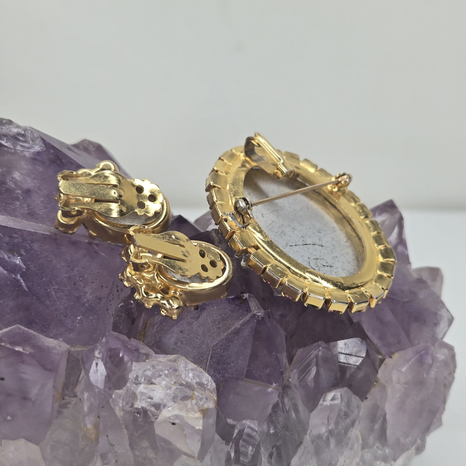 Vintage Juliana DeLizza & Elster Crystal Geode Brooch & Earrings Rare Book Piece