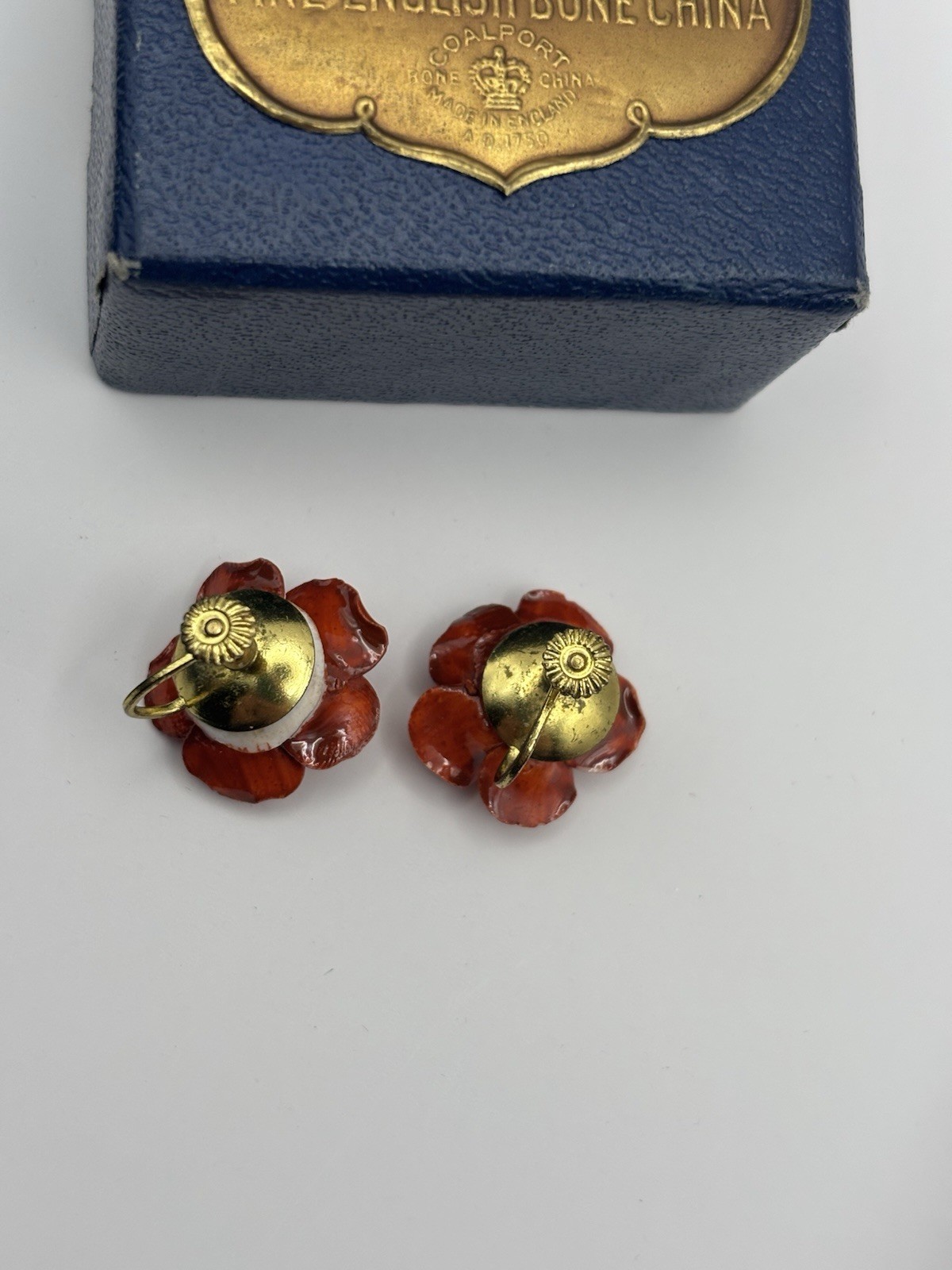 Vintage Coalport Bone China Floral Clip On Earrings Made In England with Box