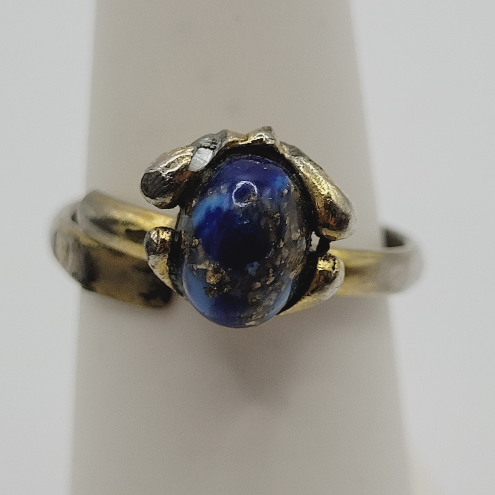 Antique Lapis Lazuli Small Domed Stone w Specks Ring Adjustable Worn Distressed