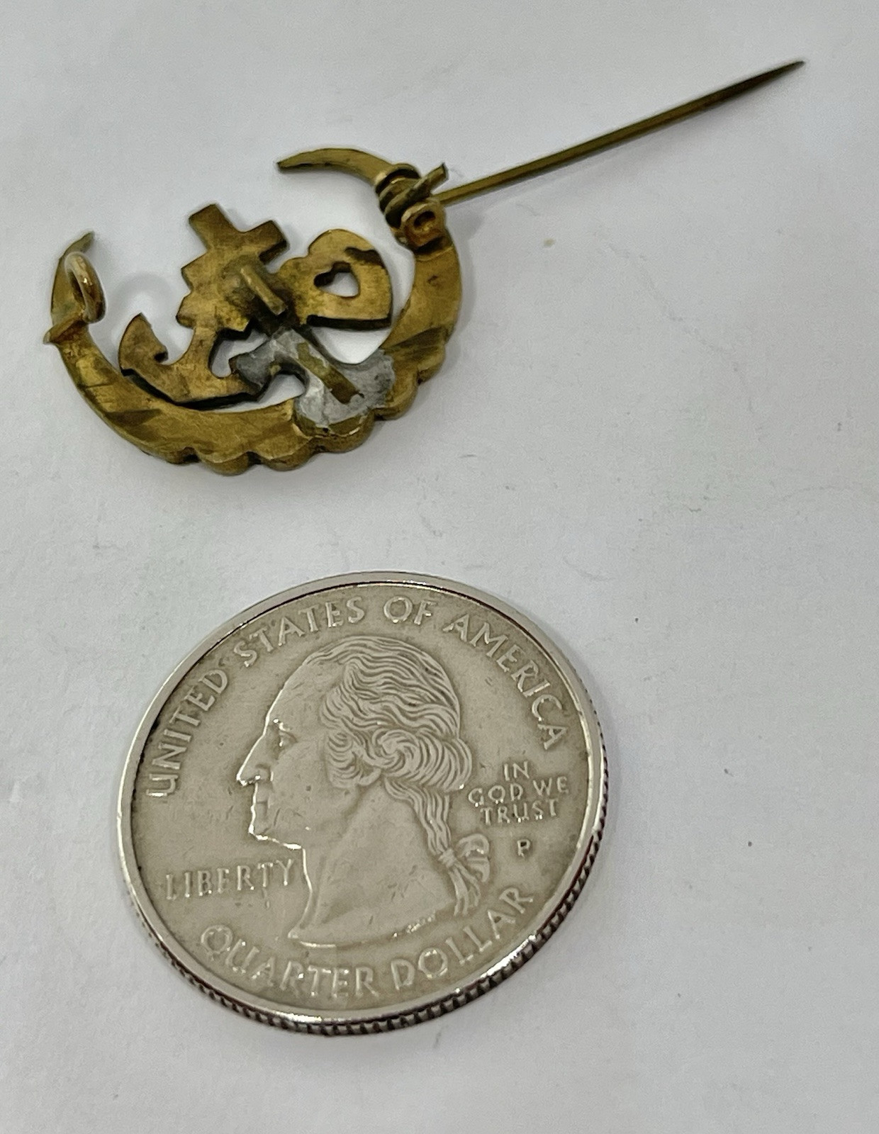 Antique Victorian Faith, Hope & Charity Goldtone Brass Brooch Pendant