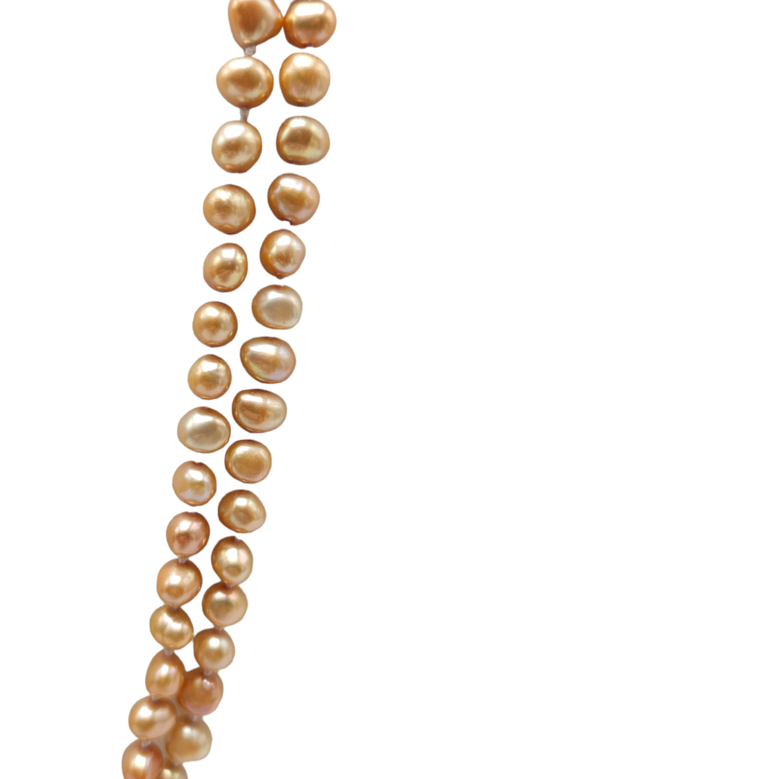 Champagne High Luster Pearl Long Hand-Knotted Necklace Vintage No Clasp