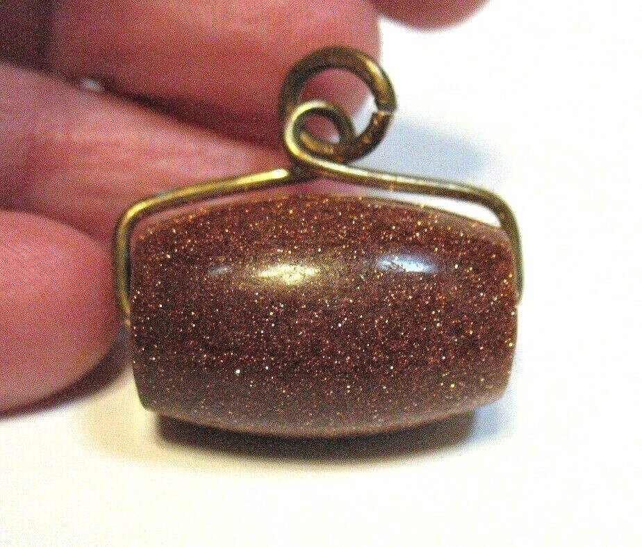 ANTIQUE ROSE GOLD FILLED GOLDSTONE PENDANT FOB CHARM BARREL SHAPED 9 GMS J-583