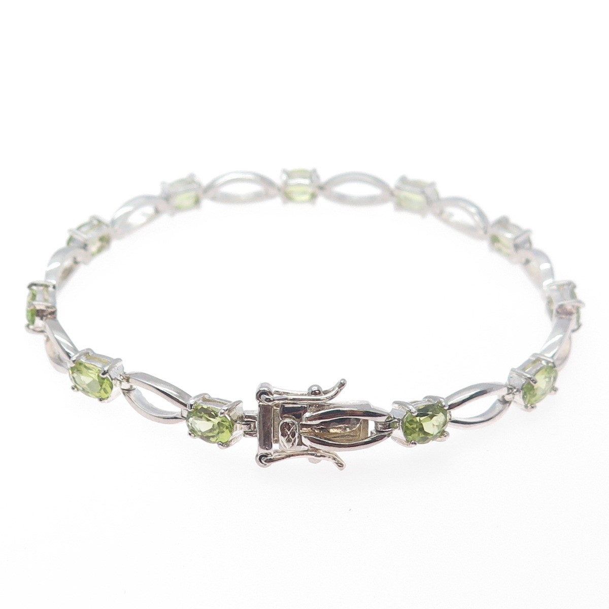DBJ DEE BERKLE 925 Sterling Silver Vintage Real Round-Cut Peridot Bracelet 7.25″
