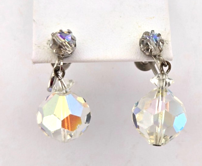 Laguna Clip On Earrings Crystal Drop Signed Vintage Screw Back