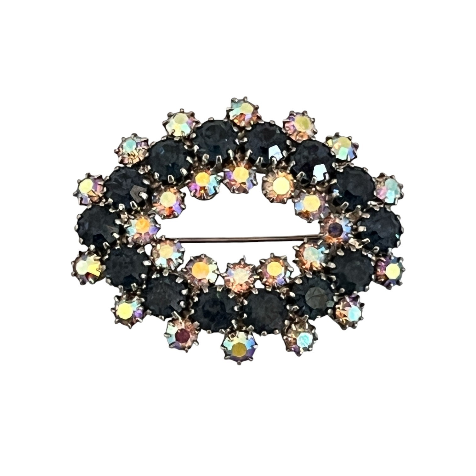 Vintage 1950s Black AB Rhinestone Oval Brooch Pin Mid Century – 7Y