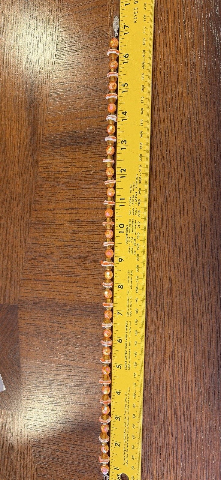 Vintage Unusual Hand Knotted Glass Bead Necklace Orange Saturn Shape Beads