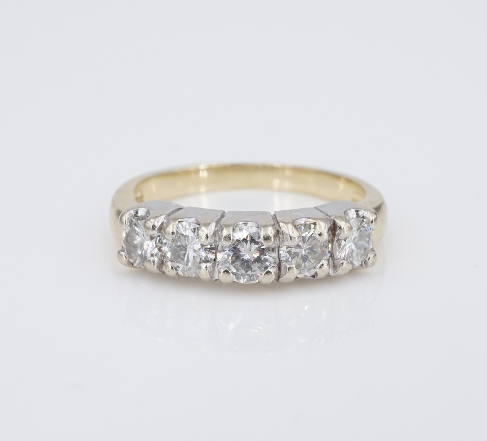 14k 5 Stone Diamond Ring Stacker Band 1 ctw 2-Tone Size 5.5 Vintage RG5006
