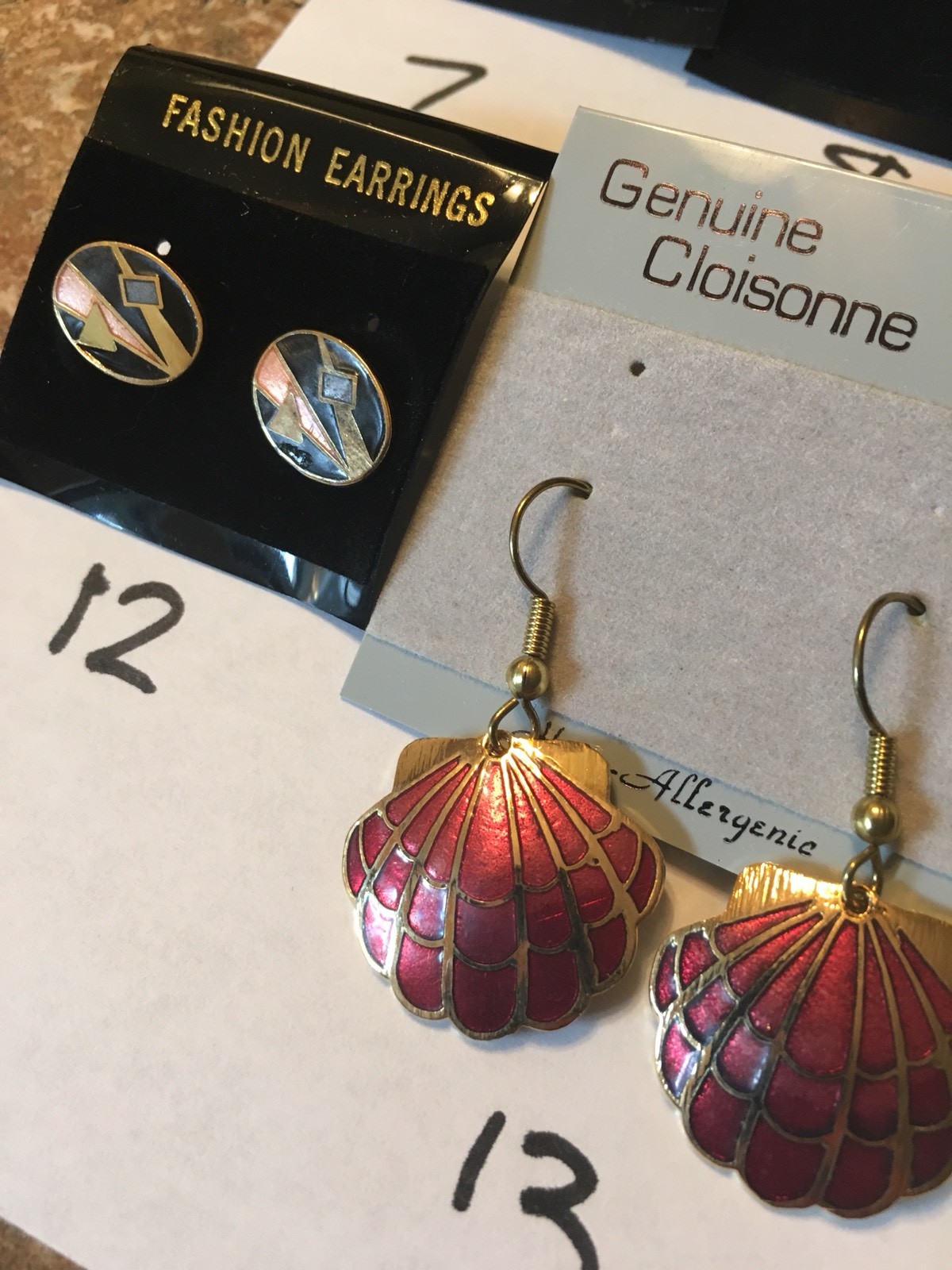 Vintage 1980s Cloisonne Pierced Earrings, You CHOOSE! Circle, Square VERY PRETTY