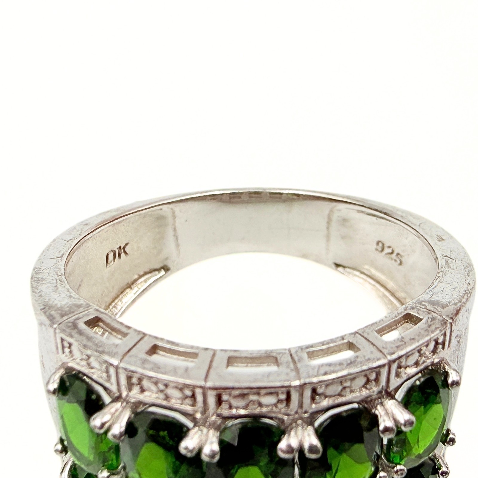 Marked DK Sterling Silver Double Row Diopside Green Iolite CZ Ring Sz 9.75