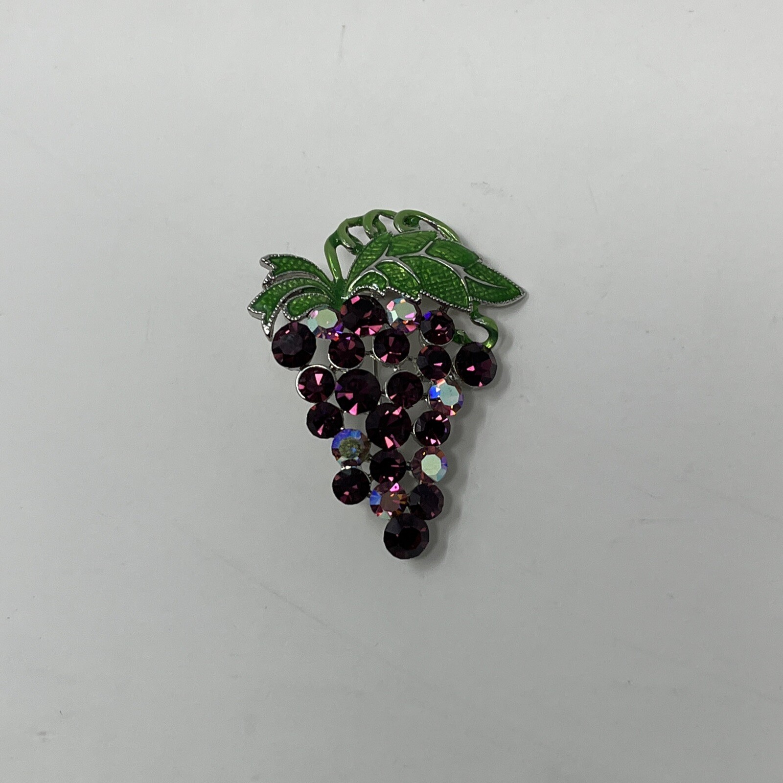 Vintage Grape Cluster Brooch Purple Rhinestones Silver VTG Costume Jewelry