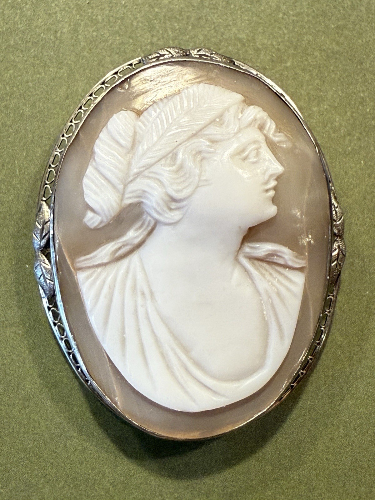 Vintage Ornate Sterling Silver Angel Skin Coral Cameo / 2″ x 1.5″ / BEAUTIFUL