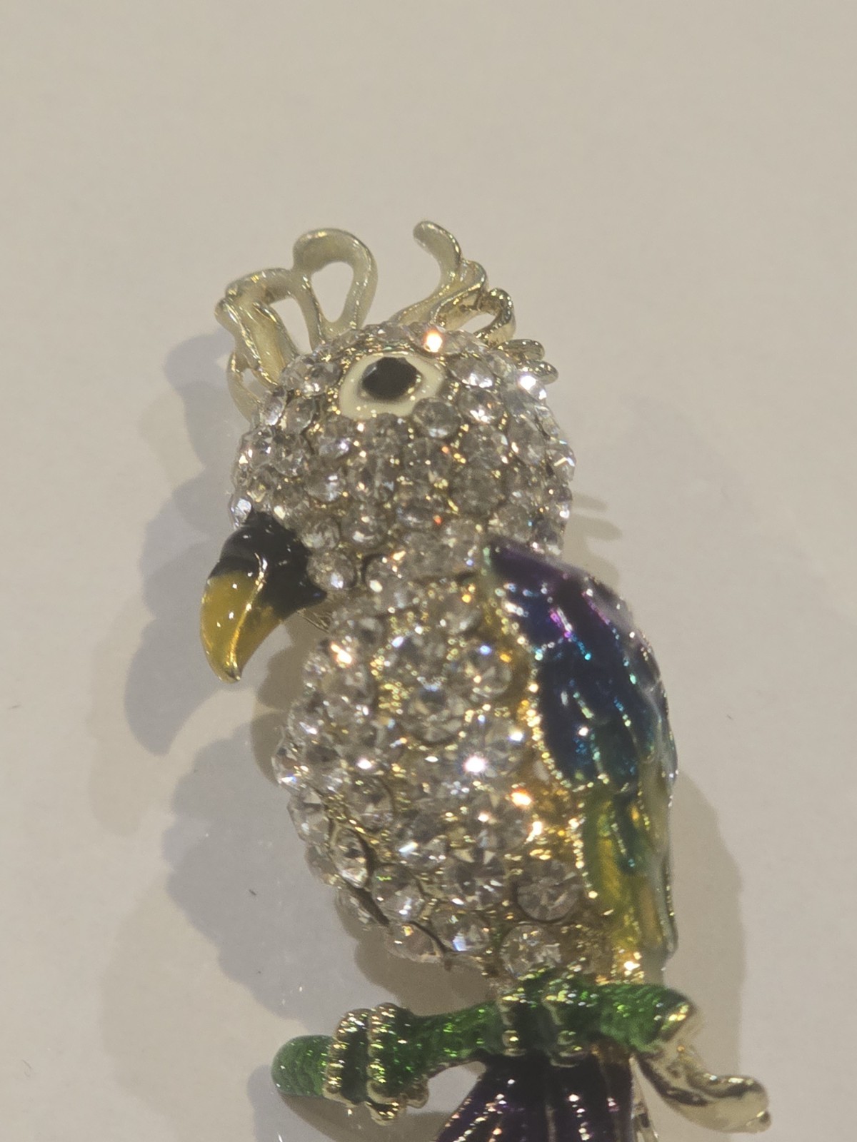 Rhinestone Cockatoo Parrot Bird Brooch Pin Crystal Rainbow Enamel Tropical Bird