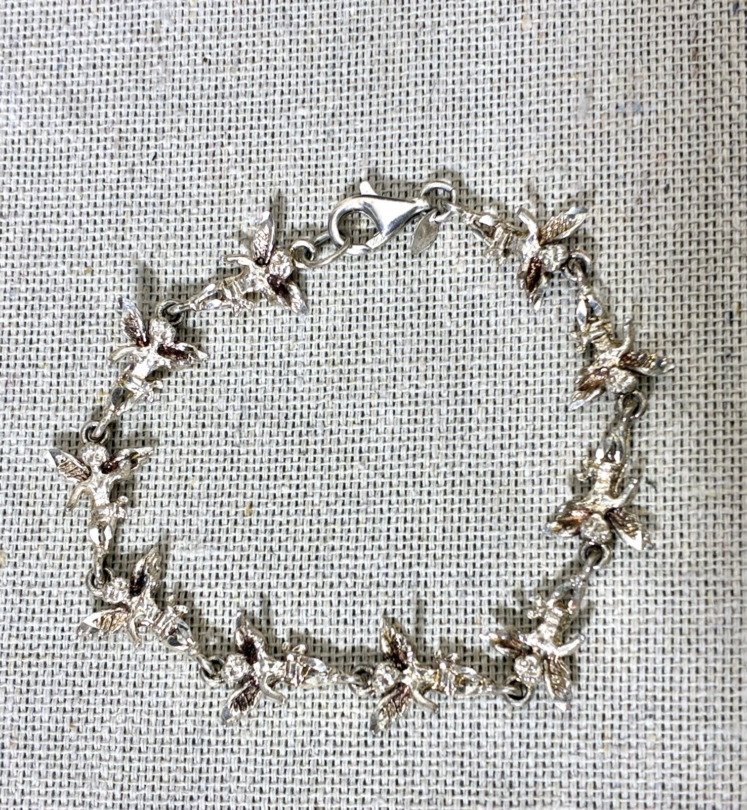 Sterling Silver Fairy Angel Link Bracelet 925 Fantasy Whimsical 7.5”