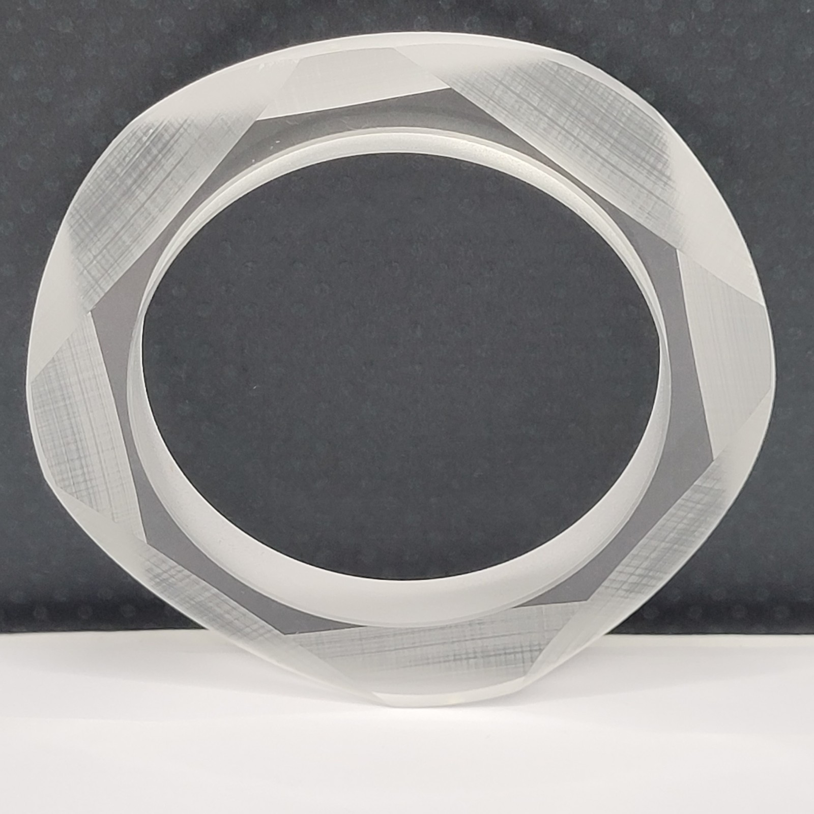 Clear and Frosted Laser Cut Angled Sides Acrylic Bangle Vintage Bracelet 8 Inch