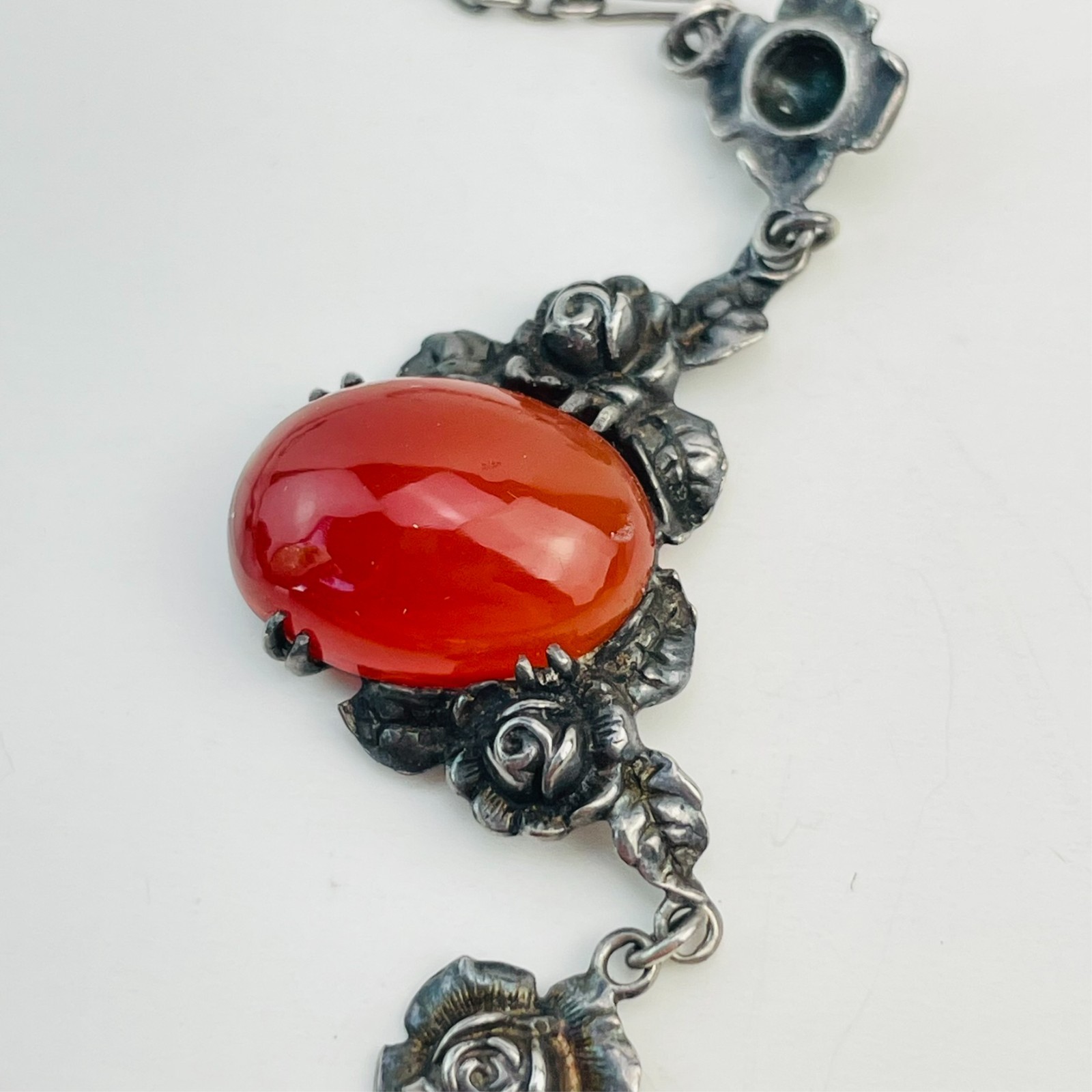Art Deco Wachenheimer Sterling Silver Carnelian Festoon Choker Pendant Necklace
