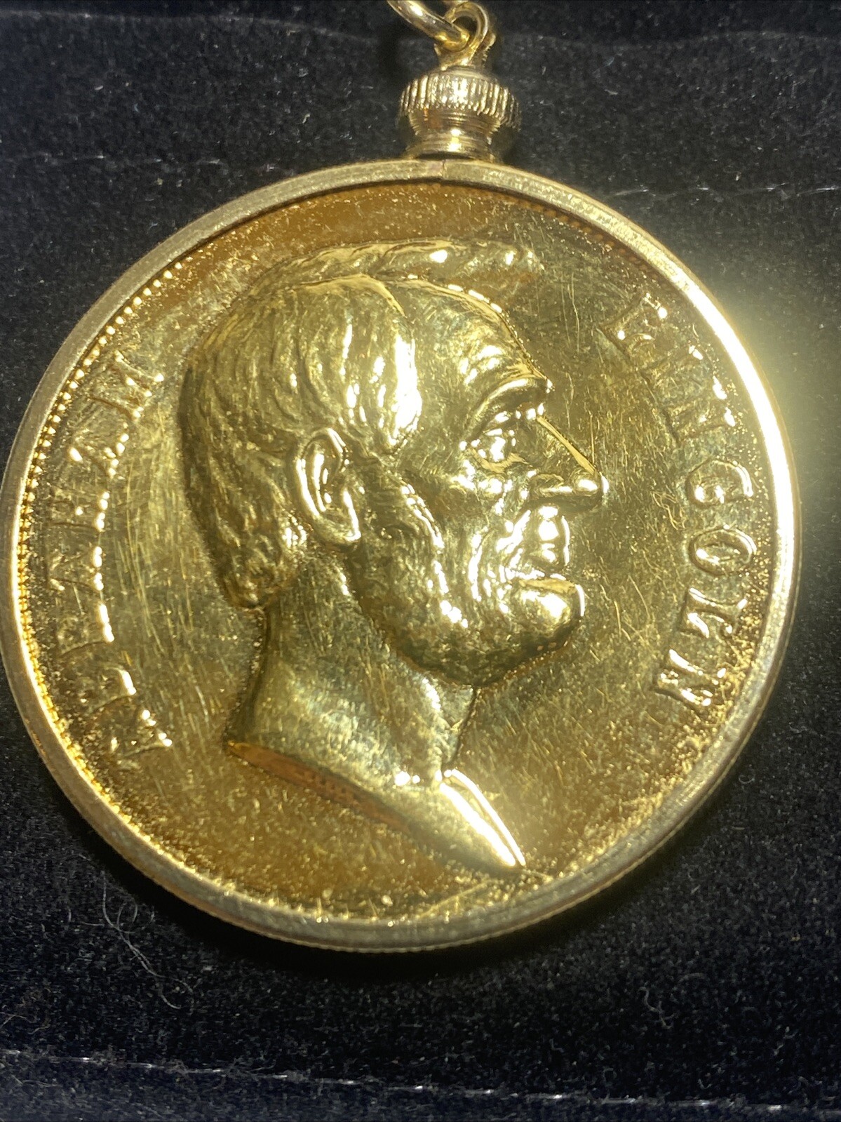 Vintage Gold Tone Overlay Metal Coin President Pendant Charm