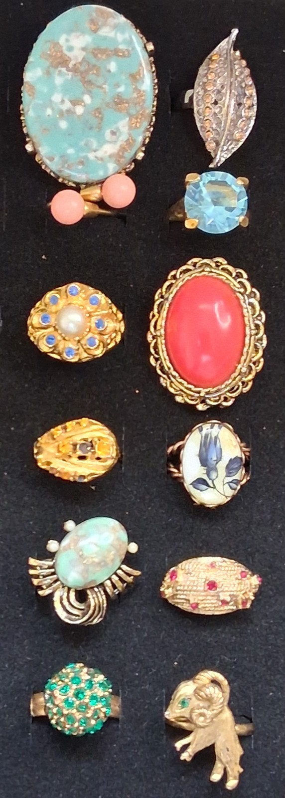 Lot (12) VTG Costume Cocktail Cluster Glamour Adjustable rings Mid Century