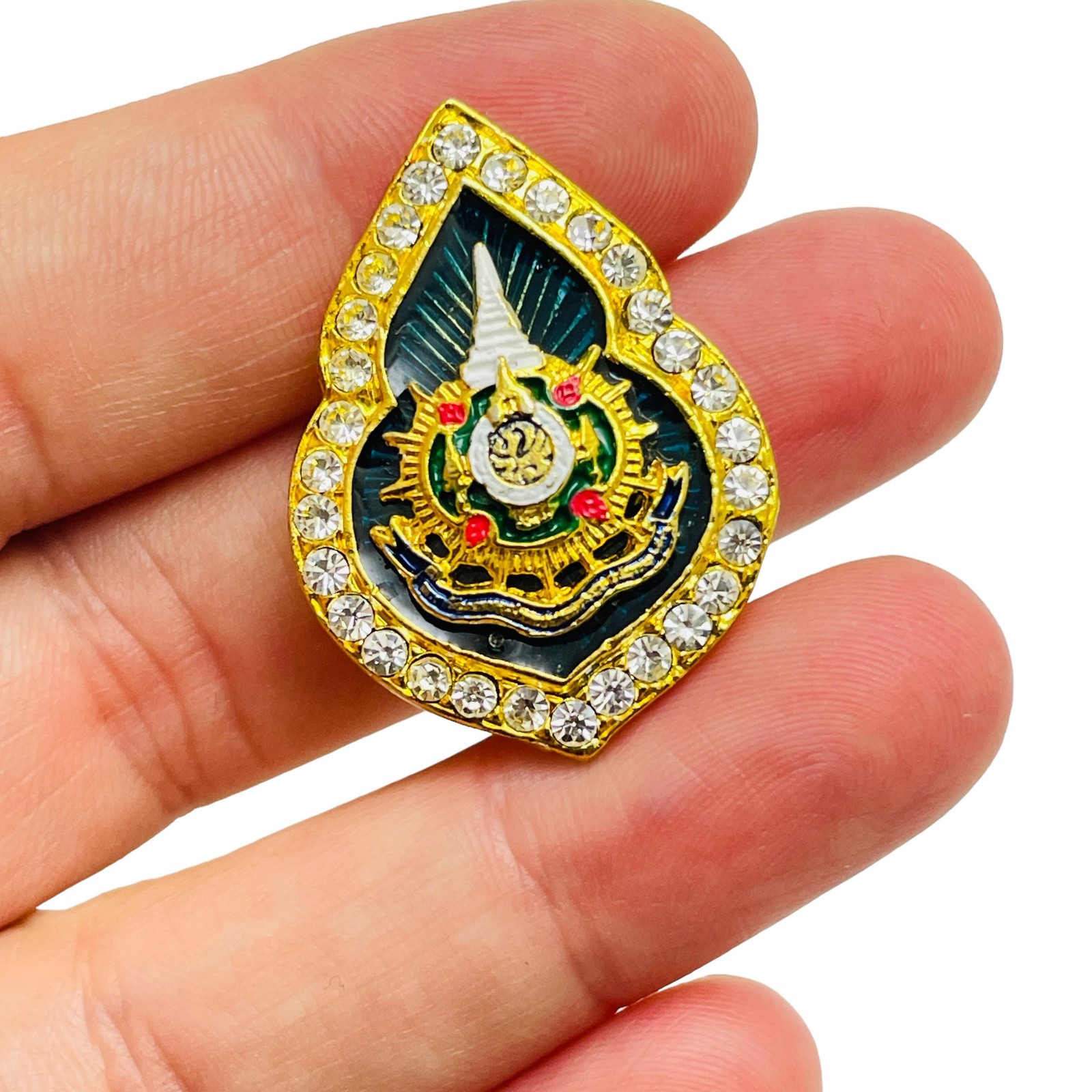 Vintage gold enamel rhinestones small brooch